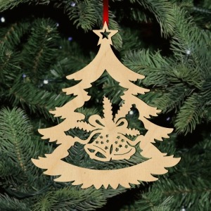 Fa karácsonyfadísz - fenyőfa haranggal